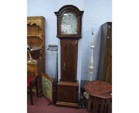 XIX Century and Later Pine White Dial 8 Day Longcase Clock, (T. Saltby Grantham), hood with a domed top, arched door trunk wi