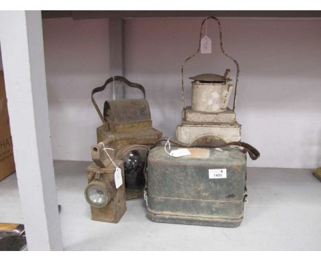 BR(M) White Painted Hand Lamp, 49cm high, two others smaller, Hilger &amp; Watt SL102-5 Theodolite.