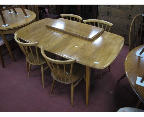 Ercol Golden Beech &amp; Elm, Extending Dining Table, on splayed legs, with hinged folding spare leaf 82.5cm x 223cm fully ex