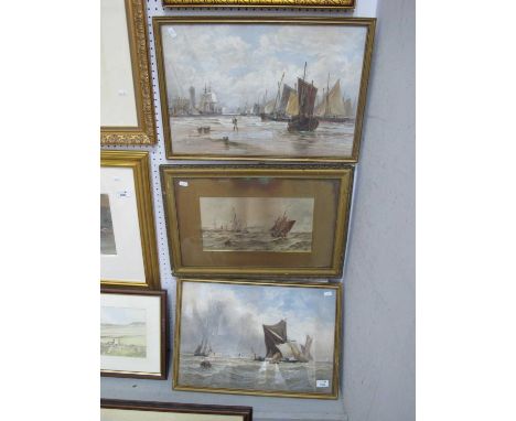 After Thomas Bush Hardy, Landing Fish, Scarbro color print, 34 x 51cm. 'On The Medway' and 'Entering Calais' examples (3).