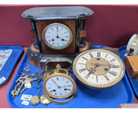 XIX Century Mantel Clock, keys, pendulums, etc:- Pne Tray.