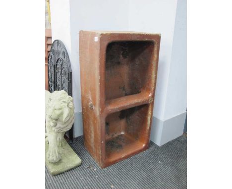 Large Glazed Stoneware Trough with Central Upper Divider and pully ring to the front. 91cm wide.