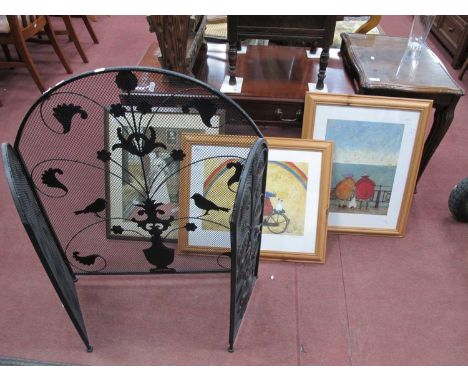 Pair of Prints of Thatched Cottages by the Sea, a pair of Sam Toft prints, etc, firescreen, (10).