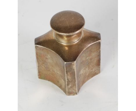 EDWARDIAN SILVER TEA CADDY, waisted cube form with pull off circular lid, MAKERS S. BLANCKENSEE & CO LTD., Chester 1908, 3 ½"