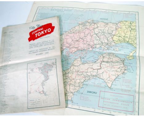 OCCUPATION FORCES JAPAN COLOUR PRINTED PAPER MAP, ENTITLED 'DISPOSITIONS OF BRITISH COMMONWEALTH OCCUPATION FORCE AS AT 15th 