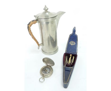 JOSEPH RODGERS & SONS, LEATHER CROCHET HOOK CASE, with 11 implements, A DENNISON BIRMINGHAM 70894 1916 WWI METAL CASED POCKET
