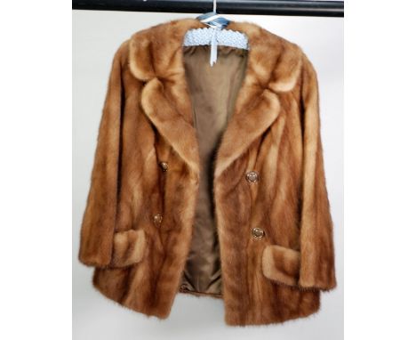 LADY'S PALE BROWN MINK SHORT JACKET, fold over collar with ornate button fastening