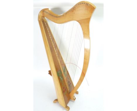 MODERN 32 STRING HARP, with blonde wood frame with painted thistle decoration, 41" (104cm) high AND A MODERN 30 STRING HARP, 
