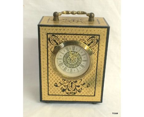 A Swedish Leather Cased Mantle Clock With Gilt Decoration to The Case (German Movement) 13 x 10 x 6cm