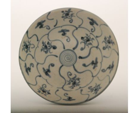 An early 19th Century Chinese Tek Sing Cargo bowl in underglaze blue and white with a repeat foliate scroll design, retains o