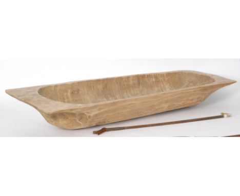 A carved softwood trough, length 120cm and a silver collar hunting whip (2)