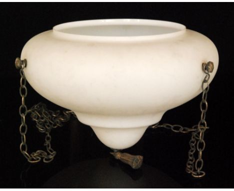 A set of four early 1930s white opaque cushion ceiling light shades, diameters 40cm, one frosted example. (5). 