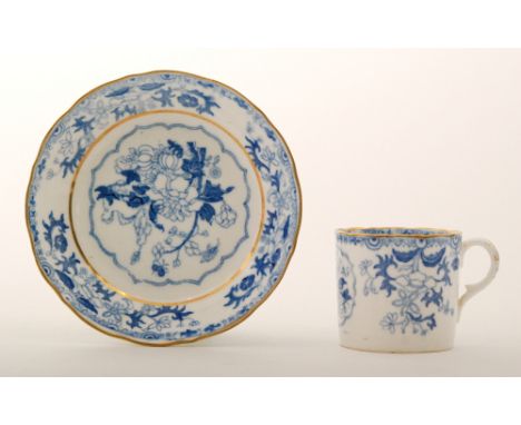 A 19th Century Grainger Lee &amp; Co, Worcester coffee cup and saucer decorated with a blue and white floral transfer print, 