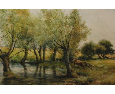 ROBERT WILLIAM ARTHUR ROUSE (1867-1951) - Cattle beside a pond, watercolour, signed and inscribed 'sketch', framed, 26cm x 39