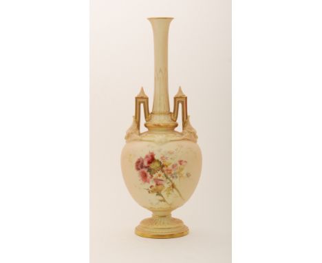 A Royal Worcester blush ivory shape 1406 vase decorated to the ovoid body with sprays of flowers and foliage against the pale