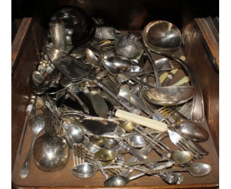 A large selection of silver plated flatware to include forks, knives, spoons, ladels, etc £30-50