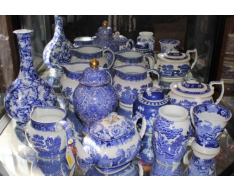 A mixed assortment of late 19th century and early 20th century blue and white ceramic table ware, to include a Copeland Spode