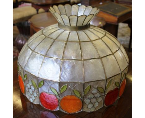A Tiffany-style hanging lamp shade with multicoloured floral and fruit decorations £30-50