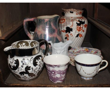 A selection of late 19th century and early 20th century ceramic jugs and side plates, to include Royal Winton, Wedgwood, Clar