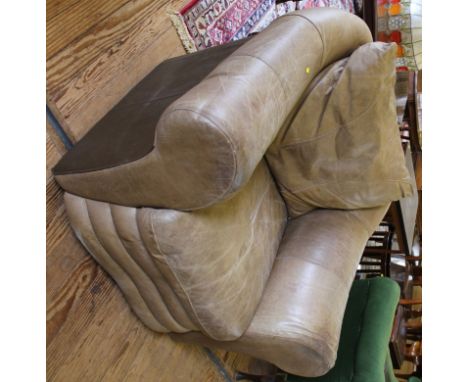 An Art Deco-style light brown leather upholstered armchair with removable cushions, shaped arms, 110cm wide £40-80