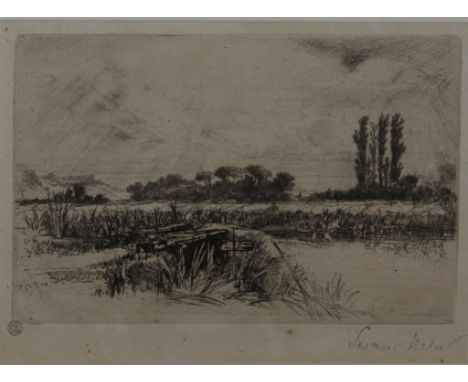 After Seymour Hayden, small framed print  A JETTY BY WATER framed and mounted, 18cm x 24cm  £40-80