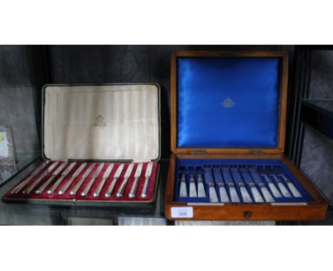 A Goldsmiths and Silversmiths company, Regent Street, London cased silver plated, mother of pearl fish service and an Elkingt