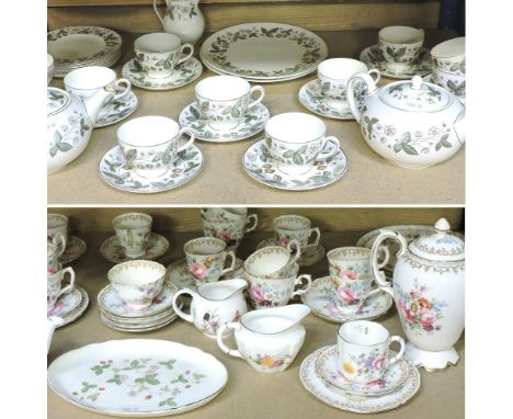 A Wedgwood Strawberry Hill pattern bone china part tea service, together with a collection of bone china teawares