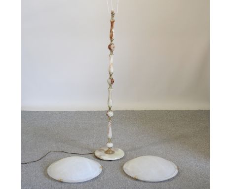 An onyx standard lamp, together with a pair of white plaffoniers (3)