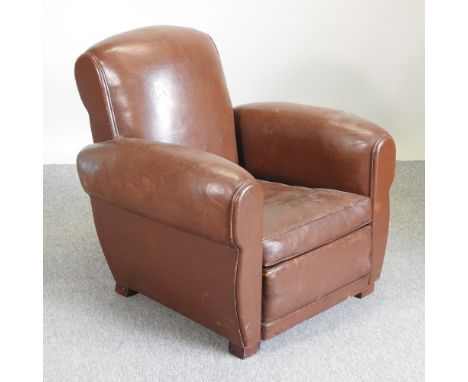 An Art Deco brown leather upholstered club armchair