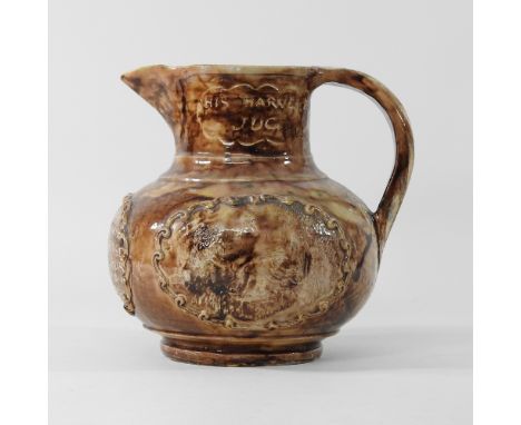 A Castle Hedingham brown glazed pottery Harvest jug, impressed marks, 21cm high