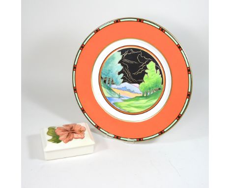 An Art Deco Blue Lagoon dish, together with a Moorcroft pottery trinket jar and cover, 12cm
