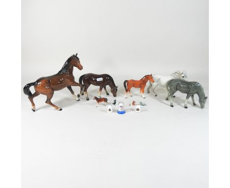 A Beswick model of a horse, 21cm high, together with various other horse models, thimbles, and other items