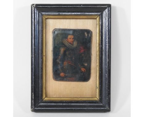 Continental school, 19th century, portrait miniature of a bearded gentleman wearing armour, oil on panel, 6 x 4cm