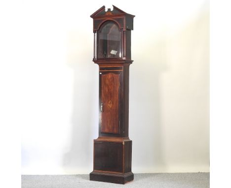 A George III mahogany and inlaid longcase clock case, 228cm high