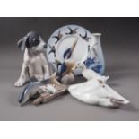 A Copenhagen model puppy, 1452, a duck, 1192, a rat on a corncob, 512, a Copenhagen vase, a