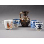 An agate ware jug, 5 1/2" high, two pieces proto willow pattern and other ceramics