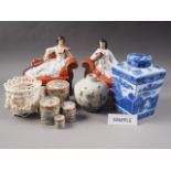A Cantonese four-piece graduated spice jar set with mainly floral and bird decoration (damages),