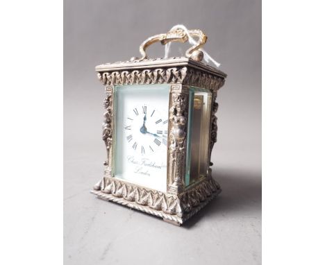 A commemorative Silver Jubilee miniature silver relief cased carriage clock by Charles Frodsham, London, with bevelled glass 