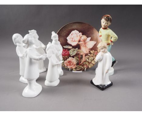Five Royal Doulton Christmas Choir Singer figurines, with original boxes, a Royal Doulton figure, "Darling" HN1985, a Royal W