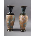 A pair of Doulton Lambeth Slaters Patent baluster vases, 9 1/2" high