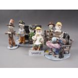 Seven Alan Young pottery figures and figure groups, including a witch, a man playing the piano,