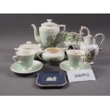 A Hampton Court Wedgwood "Corinthian" pattern teaset for twelve, six jugs, various, and a dark