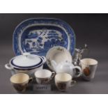 A London Pottery Globe teapot, a quantity of commemorative china, a blue and white willow pattern