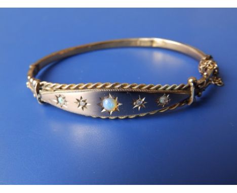 A 9ct opal &amp; diamond set bangle – a/f