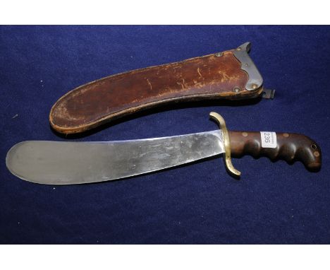 Scarce US Army 1911 machete with 12inch swollen blade stamped SA1911 US 19838 with single piece wooden grip complete with lea