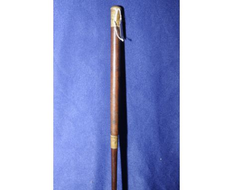 Turned black thorn riding crop/swagger stick with leather grip and metal mounts 