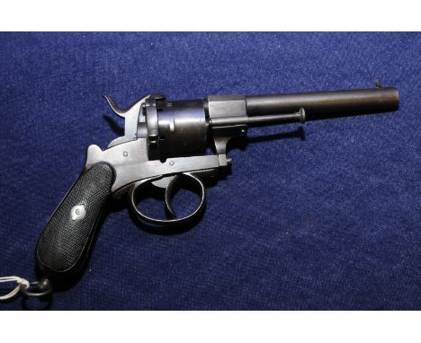 9mm French navy pin fire six shot revolver with 5inch barrel with fixed foresight, retaining much of the original finish, two