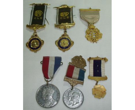 Womens canvassing for Conservatory Party enamel medal RD29381 and another similar gilt medal, two Buffalo Lodge Medals and tw