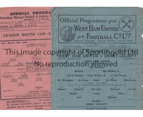 WEST HAM      Two single sheet programmes featuring West Ham v Chelsea at Tottenham (League Cup South Semi Final) 1944/45 and