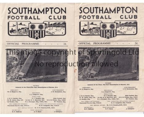 SOUTHAMPTON     Two 4 Page Southampton home programmes from the FA Youth Cup v Bristol Rovers 18/2/1957 and 16/3/1957 v Totte
